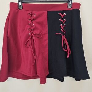 Black and Red Lace-Up Skirt